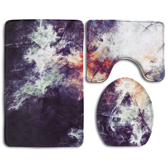 PUDMAD Abstract Bright Painting Texture Dark Color Futuristic 3 Piece Bathroom Rugs Set Bath Rug Contour Mat and Toilet Lid Cover