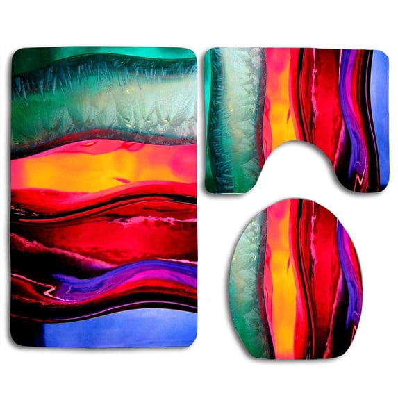 PUDMAD Abstract Color 1 3 Piece Bathroom Rugs Set Bath Rug Contour Mat and Toilet Lid Cover