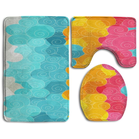 PUDMAD Abstract Color Circle 3 Piece Bathroom Rugs Set Bath Rug Contour Mat and Toilet Lid Cover