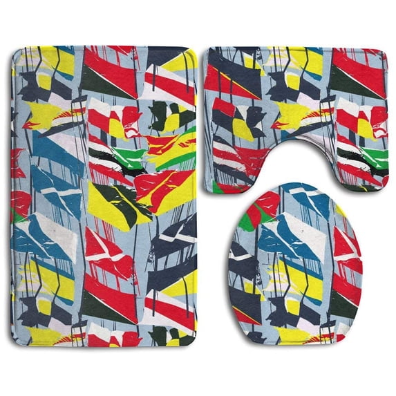 PUDMAD Abstract Flag Art 3 Piece Bathroom Rugs Set Bath Rug Contour Mat and Toilet Lid Cover