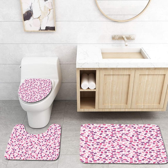 PUDMAD Abstract Formless Colorful Polygons in Fractal Stylish Little Mosaic Geometric Light 3 Piece Bathroom Rugs Set Bath Rug Contour Mat and Toilet Lid Cover