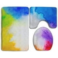 thumbnail image 1 of PUDMAD Abstract Hand Painted Watercolor Colorful Wet On White Paper Texture for Wallpaper Or Bathroom Rug and Lid Cover 3 Piece Bathroom Rugs Set Bath Rug Contour Mat and Toilet Lid Cover, 1 of 2