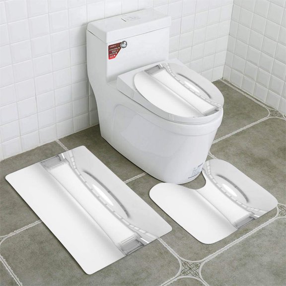PUDMAD Abstract Modern Architecture Background Empty White Open Space Interior 3D Rendering 3 Piece Bathroom Rugs Set Bath Rug Contour Mat and Toilet Lid Cover