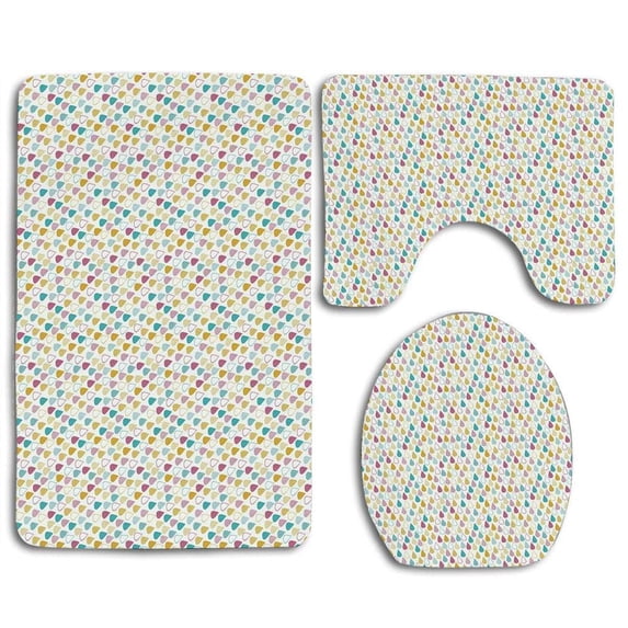 PUDMAD Abstract Ornamental Rain Droplets Different s Lines Dots 3 Piece Bathroom Rugs Set Bath Rug Contour Mat and Toilet Lid Cover
