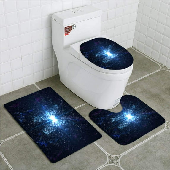 PUDMAD Abstract Particle in Shape Butterfly 3 Piece Bathroom Rugs Set Bath Rug Contour Mat and Toilet Lid Cover