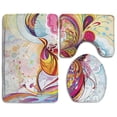 thumbnail image 1 of PUDMAD Abstract Peacock's Tail 3 Piece Bathroom Rugs Set Bath Rug Contour Mat and Toilet Lid Cover, 1 of 2