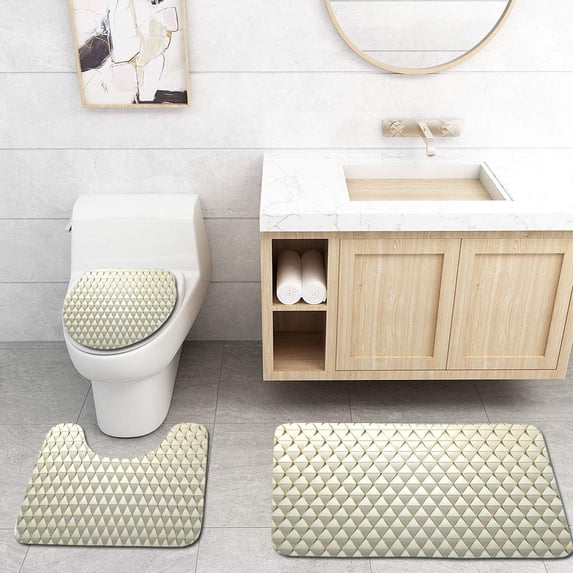 PUDMAD Abstract Polygonal Shape 3 Piece Bathroom Rugs Set Bath Rug Contour Mat and Toilet Lid Cover