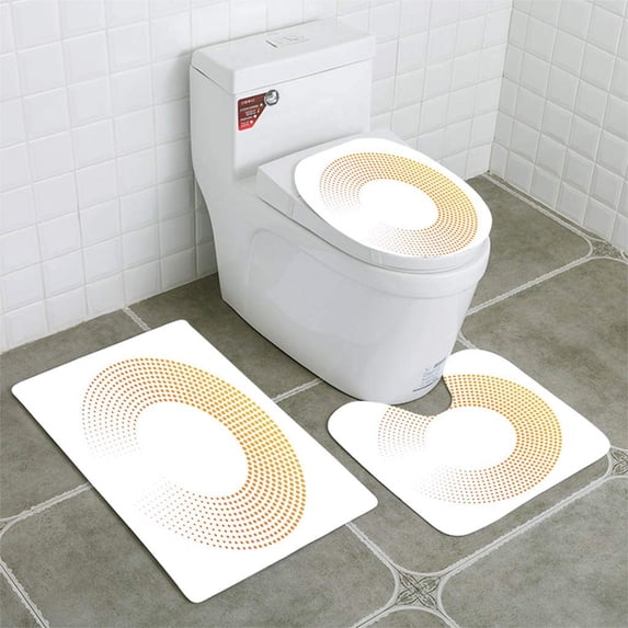 PUDMAD Abstract Ring dots Halftone Effect Orange Yellow Sunset Color Gradient 3 Piece Bathroom Rugs Set Bath Rug Contour Mat and Toilet Lid Cover