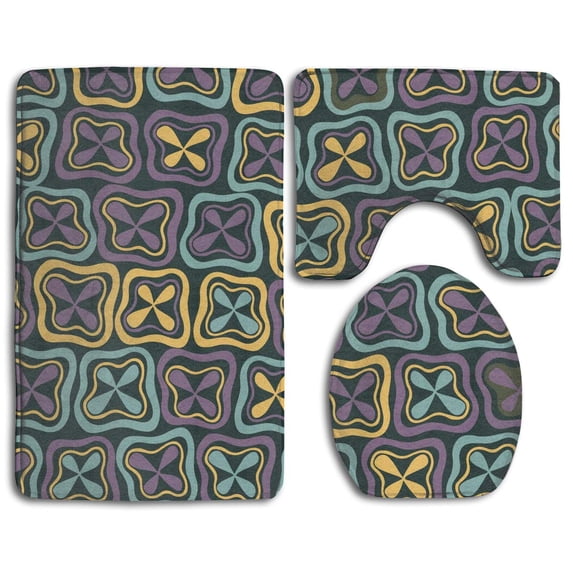 PUDMAD Abstract Shapes 3 Piece Bathroom Rugs Set Bath Rug Contour Mat and Toilet Lid Cover