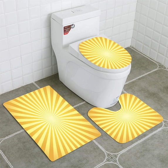 PUDMAD Abstract Summer Background 3 Piece Bathroom Rugs Set Bath Rug Contour Mat and Toilet Lid Cover
