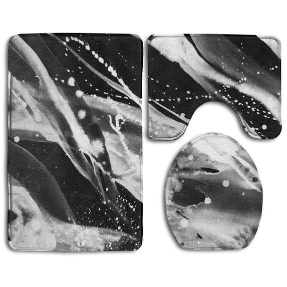 PUDMAD Abstract Watercolor Texture Painting Avant Garde Art Reminiscent 3 Piece Bathroom Rugs Set Bath Rug Contour Mat and Toilet Lid Cover