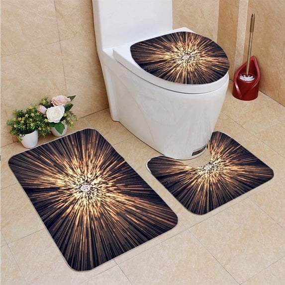 PUDMAD Abstract from Motion Blur Lines 3 Piece Bathroom Rugs Set Bath Rug Contour Mat and Toilet Lid Cover