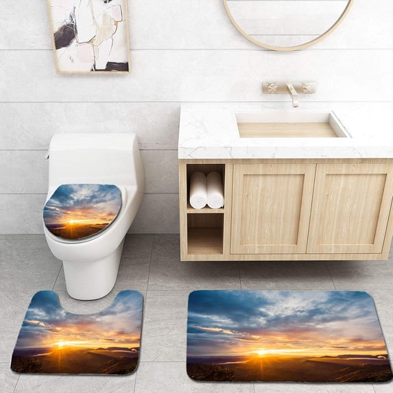 PUDMAD Aerial View Landscape from top Mountain 3 Piece Bathroom Rugs Set Bath Rug Contour Mat and Toilet Lid Cover