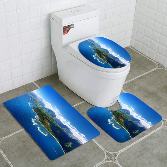 PUDMAD Aerial View Spectacular Na Pali Coast Kauai 3 Piece Bathroom Rugs Set Bath Rug Contour Mat and Toilet Lid Cover