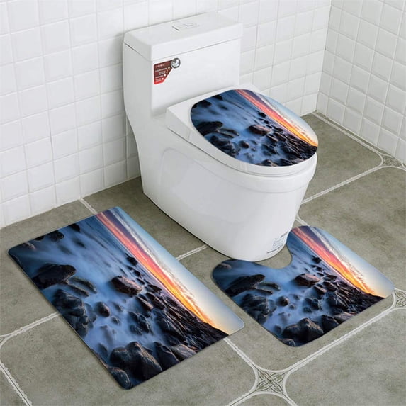 PUDMAD After Sunset 3 Piece Bathroom Rugs Set Bath Rug Contour Mat and Toilet Lid Cover