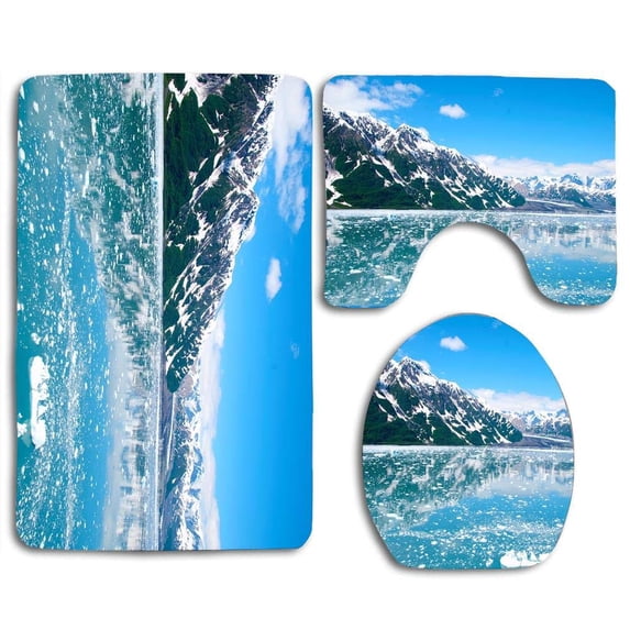 PUDMAD Alaska Glacier Ice Mountains 3 Piece Bathroom Rugs Set Bath Rug Contour Mat and Toilet Lid Cover