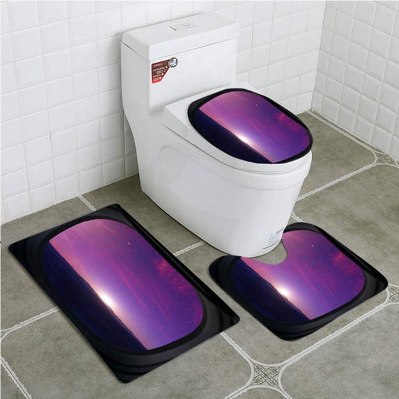 PUDMAD Alien Landscape 3 Piece Bathroom Rugs Set Bath Rug Contour Mat and Toilet Lid Cover