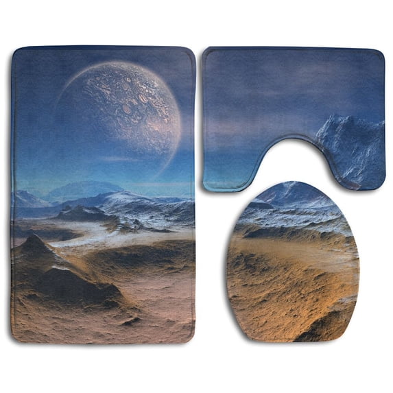 PUDMAD Alien Planet Fantasy 3 Piece Bathroom Rugs Set Bath Rug Contour Mat and Toilet Lid Cover