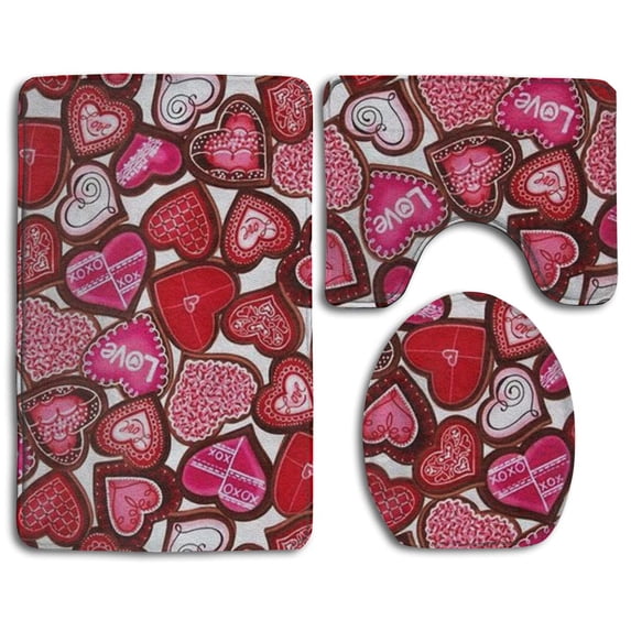 PUDMAD All Kinds Love 3 Piece Bathroom Rugs Set Bath Rug Contour Mat and Toilet Lid Cover