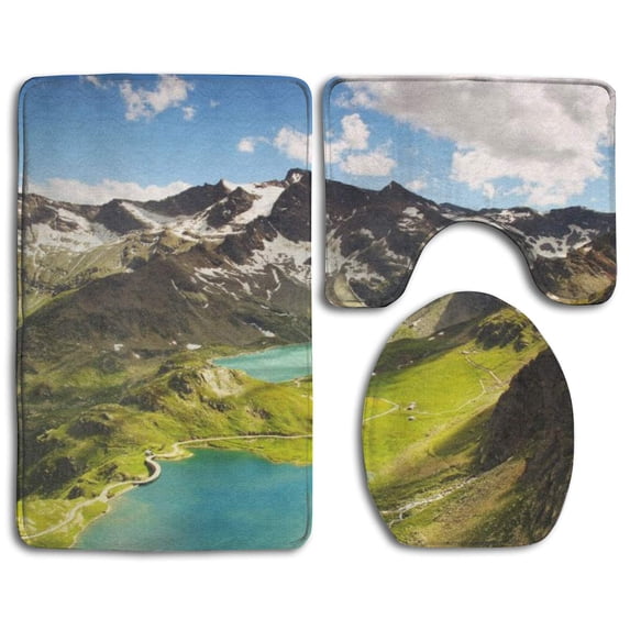 PUDMAD Alpine 3 Piece Bathroom Rugs Set Bath Rug Contour Mat and Toilet Lid Cover
