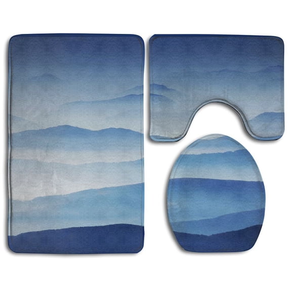 PUDMAD Alpine Foggy Transylvanian Alps Romania 3 Piece Bathroom Rugs Set Bath Rug Contour Mat and Toilet Lid Cover