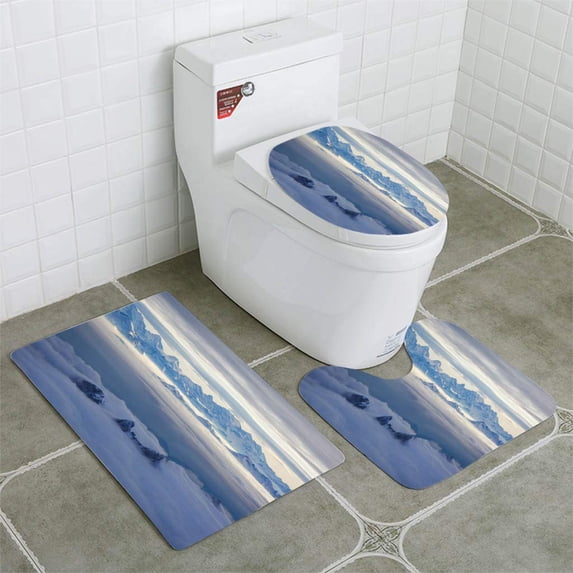 PUDMAD Amazing Aerial View Misty Swiss alps and Clouds Above Mountain Peaks from 3 Piece Bathroom Rugs Set Bath Rug Contour Mat and Toilet Lid Cover