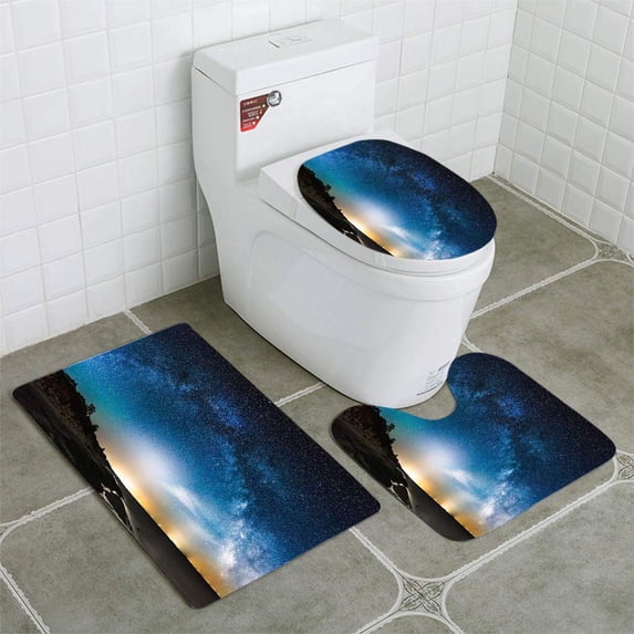 PUDMAD Amazing Panoramic Landscape View a Milky Way 3 Piece Bathroom Rugs Set Bath Rug Contour Mat and Toilet Lid Cover