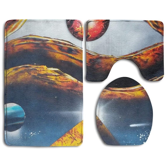 PUDMAD Amazing Spray Evil Eye Pyramide 3 Piece Bathroom Rugs Set Bath Rug Contour Mat and Toilet Lid Cover