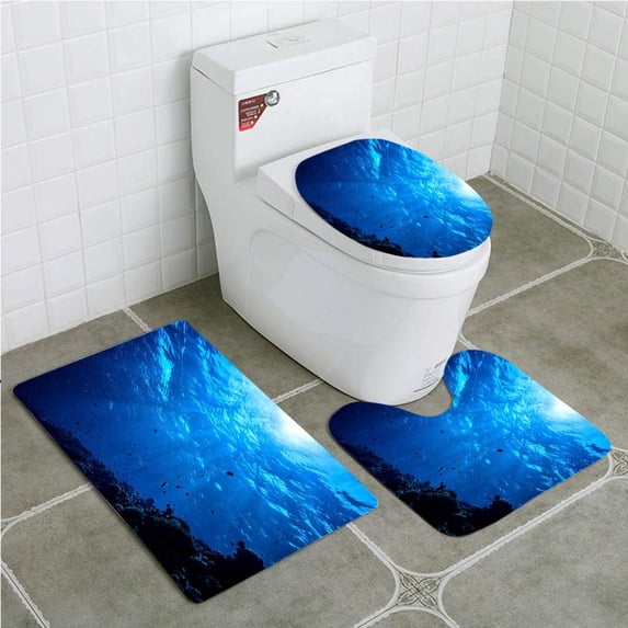 PUDMAD Amazing Underwater World 3 Piece Bathroom Rugs Set Bath Rug Contour Mat and Toilet Lid Cover