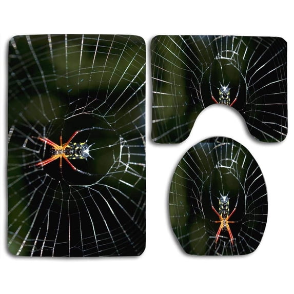 PUDMAD Amazon Spider 3 Piece Bathroom Rugs Set Bath Rug Contour Mat and Toilet Lid Cover