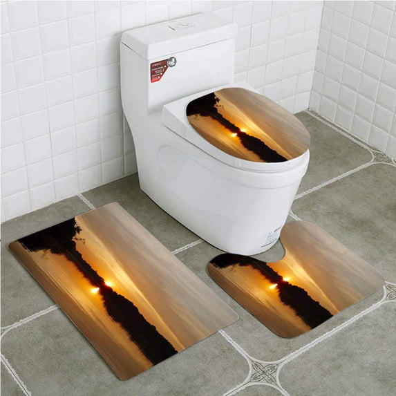 PUDMAD Amazonas Sunrise 3 Piece Bathroom Rugs Set Bath Rug Contour Mat and Toilet Lid Cover