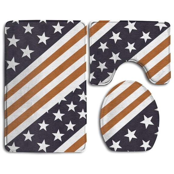 PUDMAD American Flag 3 Piece Bathroom Rugs Set Bath Rug Contour Mat and Toilet Lid Cover