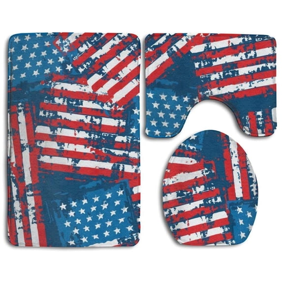 PUDMAD American Flag Fishing 3 Piece Bathroom Rugs Set Bath Rug Contour Mat and Toilet Lid Cover