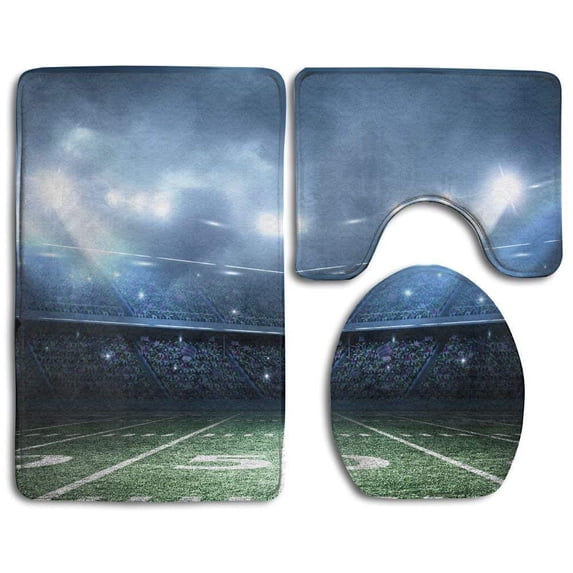 PUDMAD American Football Stadium 3 Piece Bathroom Rugs Set Bath Rug Contour Mat and Toilet Lid Cover