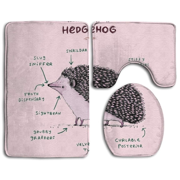 PUDMAD Anatomy A Hedgehog 3 Piece Bathroom Rugs Set Bath Rug Contour Mat and Toilet Lid Cover