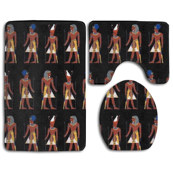 PUDMAD Ancient Egyptian Gods Mythology 3 Piece Bathroom Rugs Set Bath Rug Contour Mat and Toilet Lid Cover