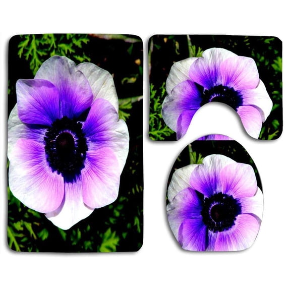 PUDMAD Anemone in Our Garden 3 Piece Bathroom Rugs Set Bath Rug Contour Mat and Toilet Lid Cover