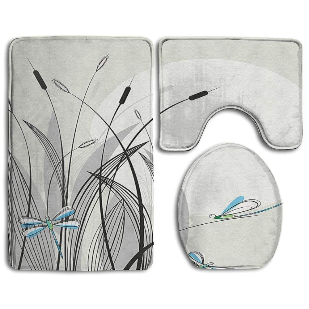 PUDMAD Apartment Dragonflies on Flowers and Branches 3 Piece Bathroom ...