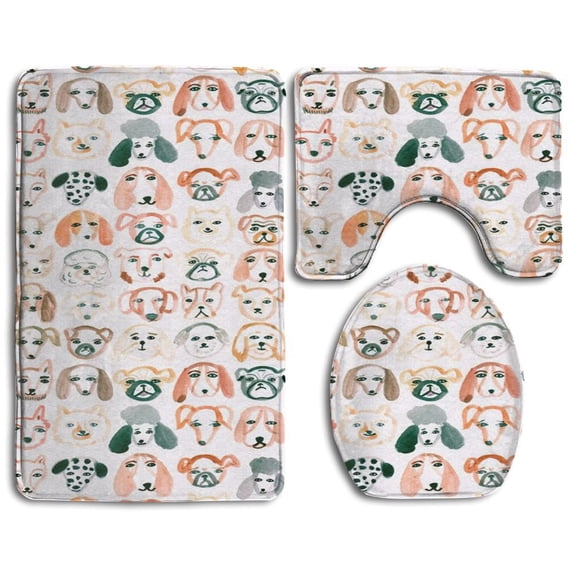 PUDMAD Art 3 Piece Bathroom Rugs Set Bath Rug Contour Mat and Toilet Lid Cover