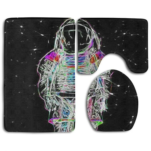 PUDMAD Art Astronaut 3 Piece Bathroom Rugs Set Bath Rug Contour Mat and Toilet Lid Cover