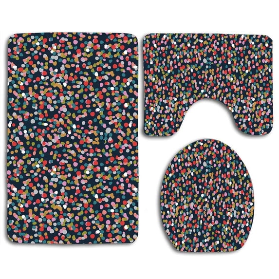 PUDMAD Ashley Dots 3 Piece Bathroom Rugs Set Bath Rug Contour Mat and Toilet Lid Cover
