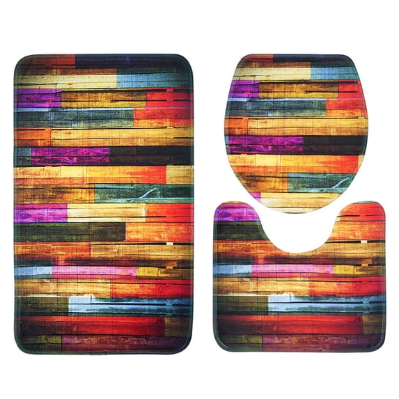 PUDMAD Asnlove and Absorbent 3 Piece Bathroom Rugs Set Bath Rug Contour Mat and Toilet Lid Cover