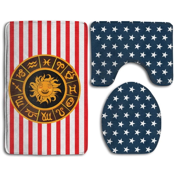PUDMAD Astrology 3 Piece Bathroom Rugs Set Bath Rug Contour Mat and Toilet Lid Cover