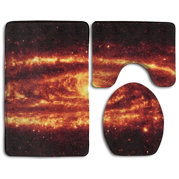 PUDMAD Astronomy 3 Piece Bathroom Rugs Set Bath Rug Contour Mat and Toilet Lid Cover