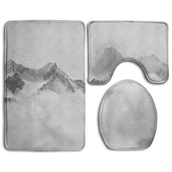 PUDMAD Atmospheric Clouds Linger Around Peaks Swiss Alps After Spring Snow Storm 3 Piece Bathroom Rugs Set Bath Rug Contour Mat and Toilet Lid Cover