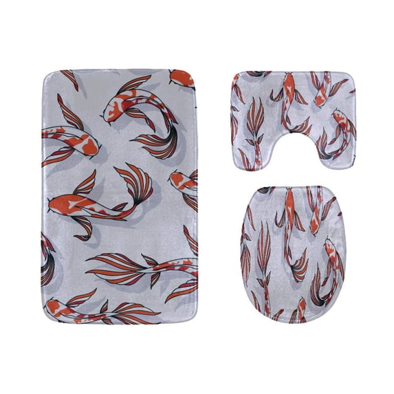 PUDMAD Auspicious Beautiful Koi 3 Piece Bathroom Rugs Set Bath Rug Contour Mat and Toilet Lid Cover