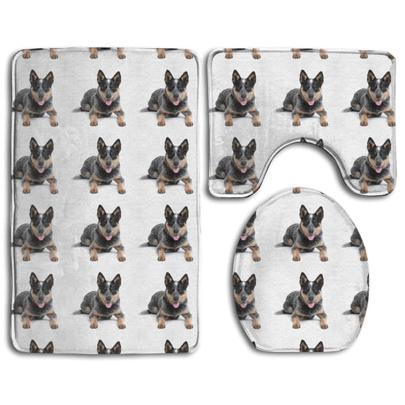 PUDMAD Australian Cattle Dogs White 3 Piece Bathroom Rugs Set Bath Rug Contour Mat and Toilet Lid Cover