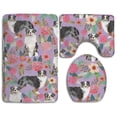 thumbnail image 1 of PUDMAD Australian Shepherd Dog Floral 3 Piece Bathroom Rugs Set Bath Rug Contour Mat and Toilet Lid Cover, 1 of 2