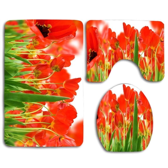 PUDMAD Autumn Trail 3 Piece Bathroom Rugs Set Bath Rug Contour Mat and Toilet Lid Cover