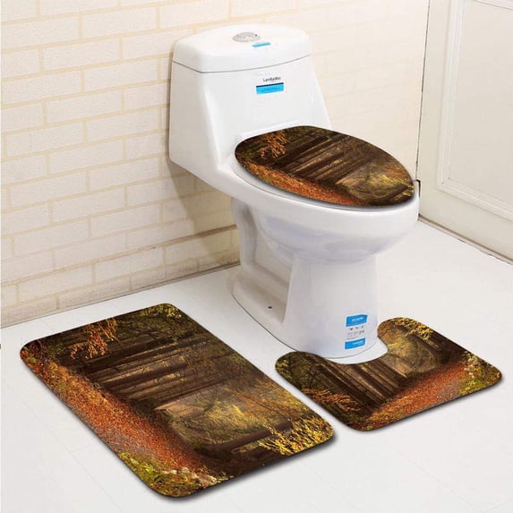 PUDMAD Autumnal 3 Piece Bathroom Rugs Set Bath Rug Contour Mat and Toilet Lid Cover